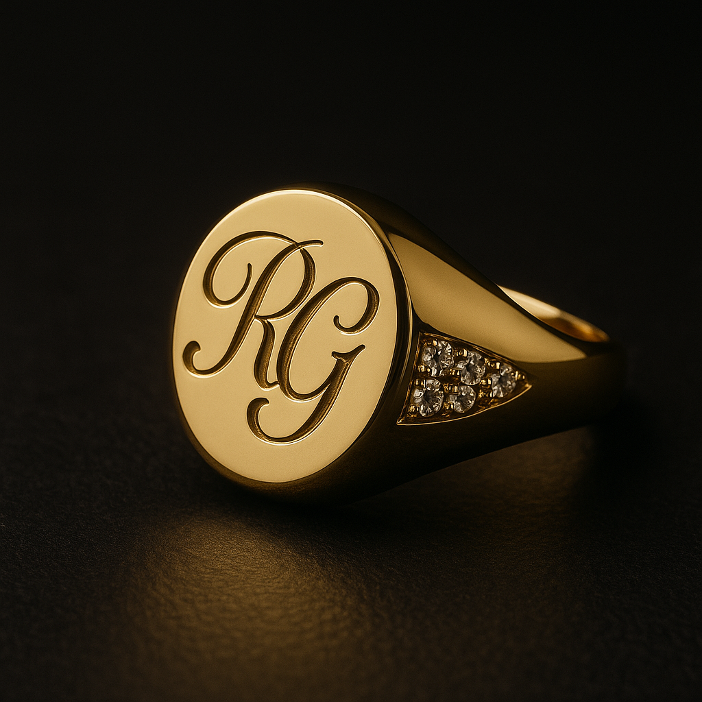 Custom by HK – 18K Yellow Gold Custom Men's Signet Ring with Initials